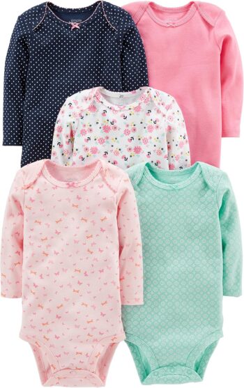 best  dress  for girl baby Simple Joys by Carter's Baby Girls' Long-Sleeve Bodysuit, Pack of 5  - best price kids girl dress in best baby specials