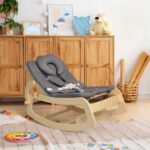 best  baby Bouncers for baby Baby Bouncer,Adjustable Baby Rocker, 3-in-1 Wooden Baby Rocker Chair with 5-Point Harness, Baby Recliner Seat for Infant to Toddlers,Grey  - best price baby  Bouncers in best baby specials