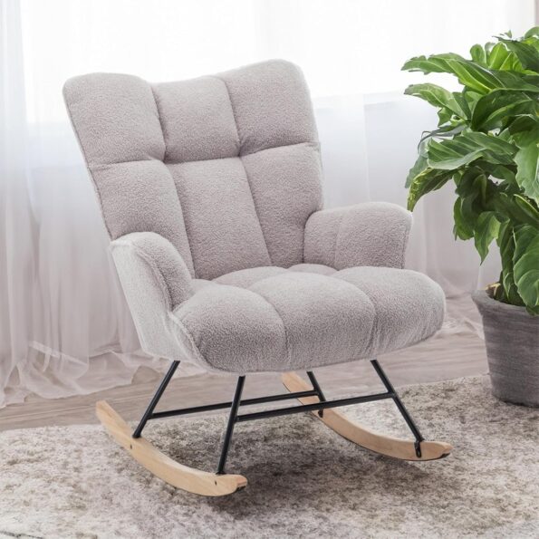 best  baby Bouncers for baby Rocking Chair Nursery Teddy, Upholstered Baby Fluffy Glider Rocker for Adults Small Spaces Indoor, Comfy Sherpa Compact Nursing Chairs for Living Room, Bedroom, Classroom, Grey  - best price baby  Bouncers in best baby specials