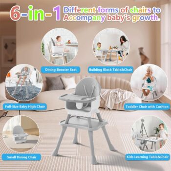 Best chair 6 in 1 Baby High Chair for Babies and Toddlers Booster Seat Kids Learning Table Chair Grey best price baby moms chair for baby in best baby specials