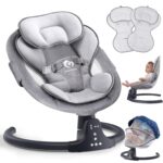 best  baby Bouncers for baby Bluetooth Baby Swing for Infants, Compact & Portable Baby Rocker, 3 Seat Positions, 5 Swing Speed, 10 Lullabies, Remote Control, USB Plug-in Power, Reversible Cushion for All Seasons  - best price baby  Bouncers in best baby specials