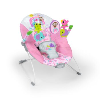 best  baby Bouncers for baby Bright Starts Pink Paradise Portable Baby Bouncer with Vibrating Infant Seat and -Toy Bar, Max Weight 20 lbs., Age 0-6 Months  - best price baby  Bouncers in best baby specials