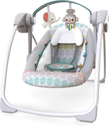 best  baby Bouncers for baby Bright Starts Portable Automatic 6-Speed Baby Swing with Adaptable Speed, Taggies, Music, Removable-Toy-Bar, 0-9 Months 6-20 lbs (Whimsical Wild)  - best price baby  Bouncers in best baby specials