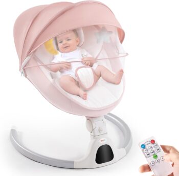 best  baby Bouncers for baby Jaoul Baby Swings for Infants, Electric Portable Baby Swing for Newborn Baby, Bluetooth Touch Screen/Remote Control Timing Function 5 Swing Speeds 3 Seat Positions Baby Bouncer for Boy Girl Pink  - best price baby  Bouncers in best baby specials