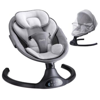 best  baby Bouncers for baby LAREX Baby Swing Infant Swing Electric Toddler Baby Rocker Portable for Newborn Boy Girl, 5 Sway Speeds with Remote Control, 10 Preset Melodies and Bluetooth, 0-6 Months Max 20 Lbs (Black)  - best price baby  Bouncers in best baby specials