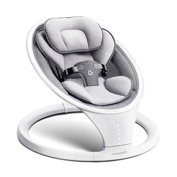 best  baby Bouncers for baby Munchkin Baby Swing, Portable and Lightweight, Bluetooth Enabled Electric Infant Rocker with Natural Sway in 5 Ranges of Motion, Newborn Nursery Essentials, White/Grey  - best price baby  Bouncers in best baby specials