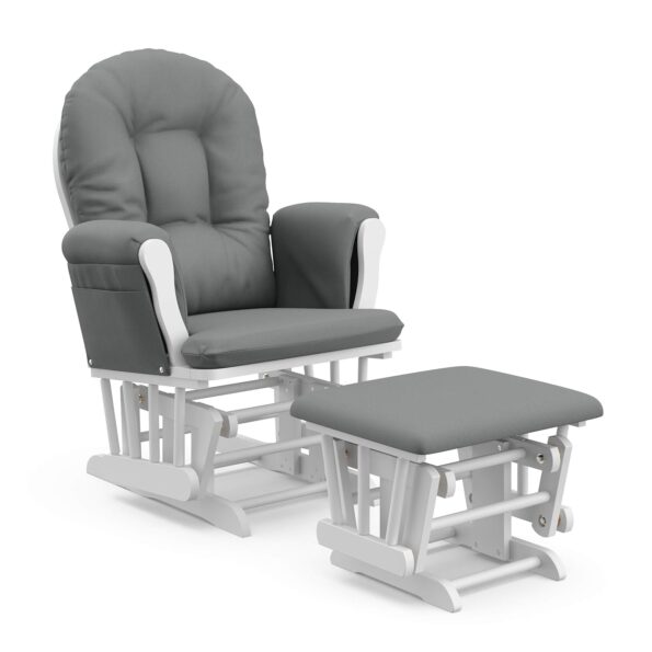 best  baby Bouncers for baby Storkcraft Premium Hoop Glider and Ottoman (White Base, Gray Cushion) – Padded Cushions with Storage Pocket, Smooth Rocking Motion, Easy to Assemble, Solid Hardwood Base  - best price baby  Bouncers in best baby specials