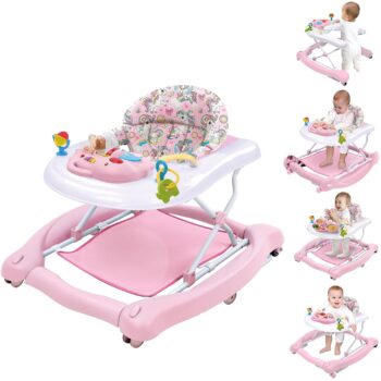 best  baby walkers for baby 5 in 1 Foldable Baby Walker, Activity Baby Walker-Baby Bouncer, Rocker, Activity Center,Seat and Push Walker,Detachable Trampoline Mat, Adjustable Speed Rear Wheels and Height,Ages 6-18 Months(Pink)  - best price baby  walker in best baby specials