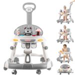 best  baby walkers for baby Baby Walker, 4-in-1 Foldable Baby Walkers and Baby Activity Center with Toys Tray,3-Gear Height Adjustable Infant Toddler Baby Walker with Wheels for Baby Boys and Girls 6-24 Months(Grey)  - best price baby  walker in best baby specials