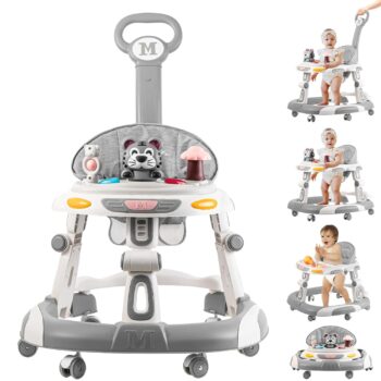 best  baby walkers for baby Baby Walker, 4-in-1 Foldable Baby Walkers and Baby Activity Center with Toys Tray,3-Gear Height Adjustable Infant Toddler Baby Walker with Wheels for Baby Boys and Girls 6-24 Months(Grey)  - best price baby  walker in best baby specials