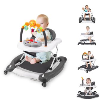 best  baby walkers for baby Baby Walker, 5-in-1 Baby Walkers for Boys and Girls 6-12 Months with Bouncer, Removable Footrest, Feeding Tray & Music, Foldable & Adjustable Activity Walker for 6-18 Months Toddler Infant  - best price baby  walker in best baby specials