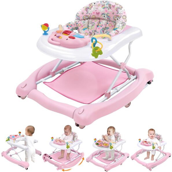 best  baby walkers for baby Foldable Baby 5-in-1 Activity Walker - Rocker, Activity Center, Bouncer, Seat Walker, Push Walker - Adjustable Speed Rear Wheels and Height Toys Ages 6-18 Months… (Pink)  - best price baby  walker in best baby specials