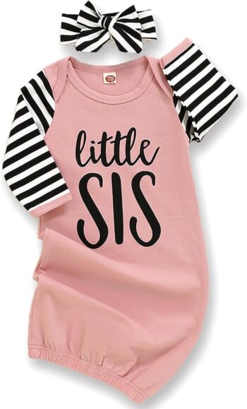 best  dress  for girl baby AMAWMW Newborn Baby Girl Little Sister Sleeper Gown Stripe Long Sleeve Nightgown Pajamas Gifts Stuff Essential Outfit  - best price kids girl dress in best baby specials