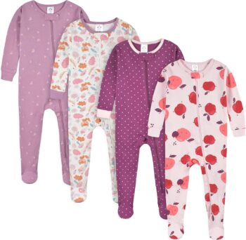 best  dress  for girl baby Gerber Baby Girls' 4-Pack Footed Pajamas  - best price kids girl dress in best baby specials