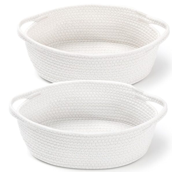 best gift for baby  2 Pack Small Woven Basket with Gift Bags and Ribbons, Empty Decorative Gift Chest Box, Cute Baby Gift Basket for Nursery, Cotton Rope Room Shelf Storage Basket with Handles, All 12"x 8"x 5",White  -  baby gift  in best baby specials