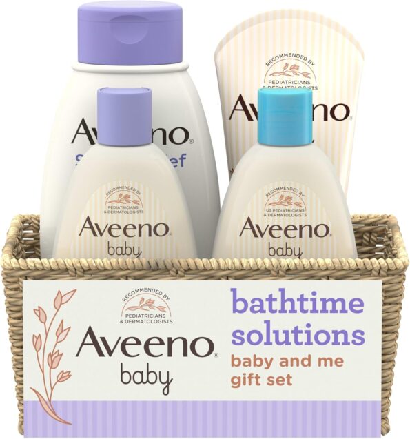 best gift for baby  Aveeno Baby Bathtime Solutions Baby & Me Gift Set with Baby Wash & Shampoo, Calming Baby Bath, Baby Daily Moisturizing Lotion & Stress Relief Body Wash for Mom, Oatmeal, 4 Items  -  baby gift  in best baby specials