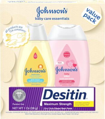 best gift for baby  Johnson's Baby Care Essentials Gift Set, Body Lotion, & Zinc Oxide Diaper Rash Paste for Baby's Delicate Skin, Value Pack, Travel-Size, Bath Essentials Must Haves, Baby Gifts, 3 Items  -  baby gift  in best baby specials