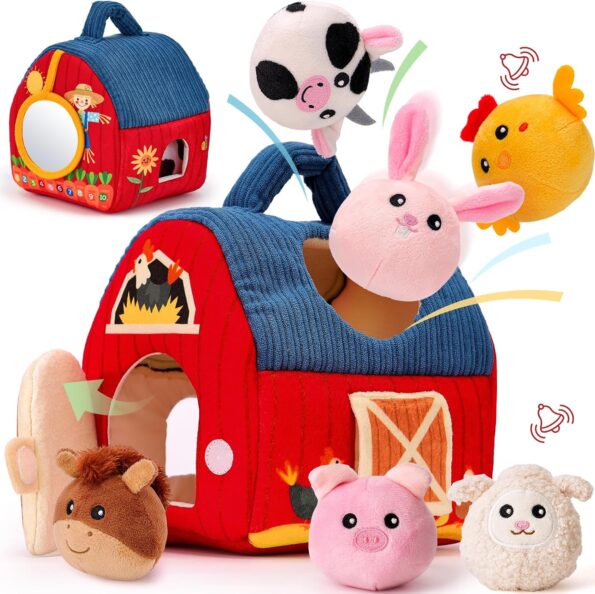 best gift for baby  hahaland Baby Toys 6-12 Months - Surprise Barn with Stuffed Farm Animals, Rattle, Crinkle Paper, Mirror - Montessori Toys for Babies, Sensory Balls for Toddlers 1-3 - Baby Easter Basket Stuffers Gifts  -  baby gift  in best baby specials