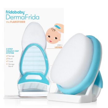 best price   Frida Baby The 3-Step Cradle Cap System, DermaFrida The FlakeFixer, Sponge, Brush, Comb and Storage Stand for Babies with Cradle Cap, White-Blue   in best baby specials  store