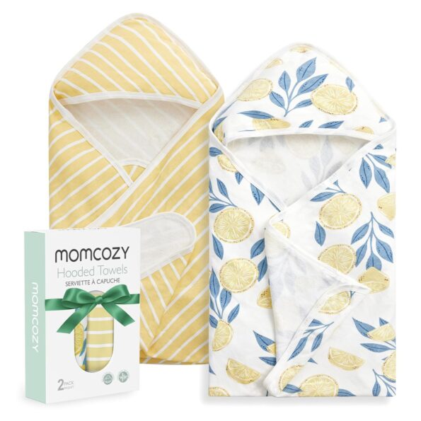 best price baby Bathing   Momcozy Baby Hooded Towel, 2 Pack Baby Towel Set, Super Soft Bath Towel with Original Design, Shower Gifts for Infant, Toddler (28 X 28 Inch, Lemon Leaves)   in best baby specials