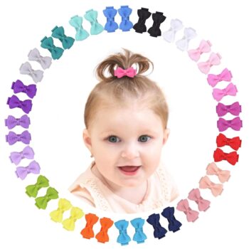 low price best quality    Grosgrain Ribbon Hair Bows Clips for Infant Girls - Fully Lined Mini Bows in 20 Color Pairs, Set of 40 (1.2" Tiny Clips)   in best baby specials