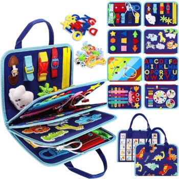 very helpful baby Travel Gear  Esjay Toddler Busy Board Montessori Toys, Sensory Board Educational Activities for Learning Fine Motor Skills, Gifts for Girls Boys Toddlers, Travel Toys for Airplane Car,Blue Dinosaur  -  baby Carriers & Accessories  in best baby specials