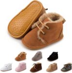 Baby Unisex Warm Snow Boots Newborn Leather Fur Lace Up Ankle Anti-Slip Rubber Texture Sole Toddler Prewalker Winter Crib Shoes best price baby shoes in best baby specials