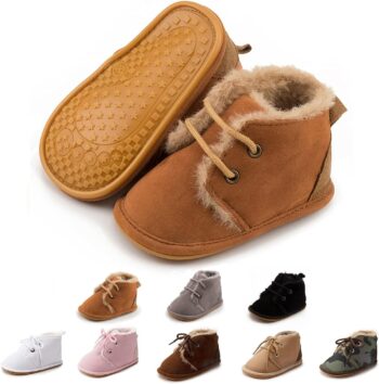Baby Unisex Warm Snow Boots Newborn Leather Fur Lace Up Ankle Anti-Slip Rubber Texture Sole Toddler Prewalker Winter Crib Shoes best price baby shoes in best baby specials