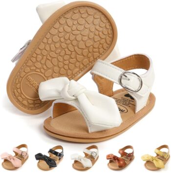 Meckior Baby Toddler Infant Girls PU Leather Soft Open Toe Summer Sandals Flower Princess Flat Shoes best price baby shoes in best baby specials 